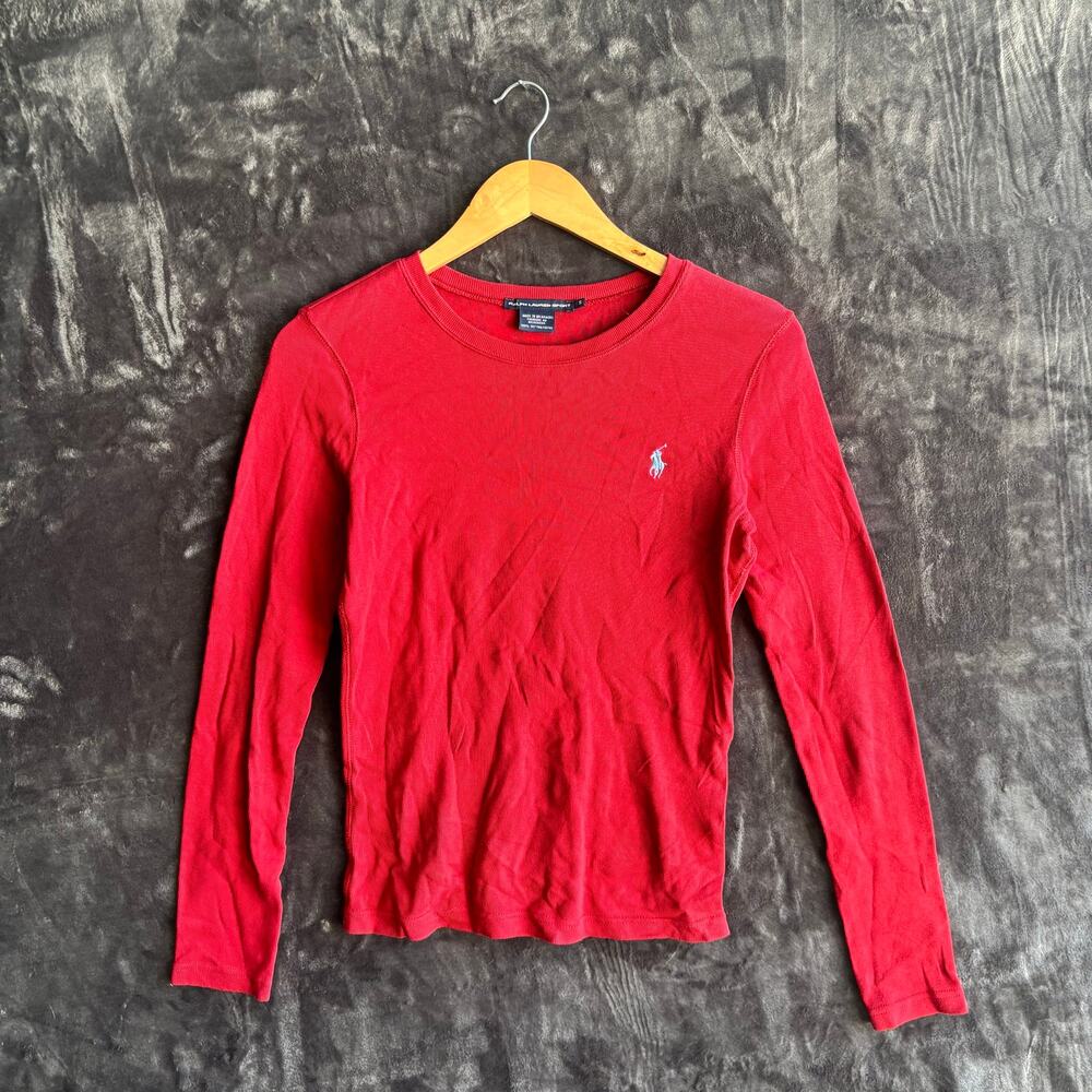 Ralph Lauren Sport Long Sleeve Size S Red Small Pony White